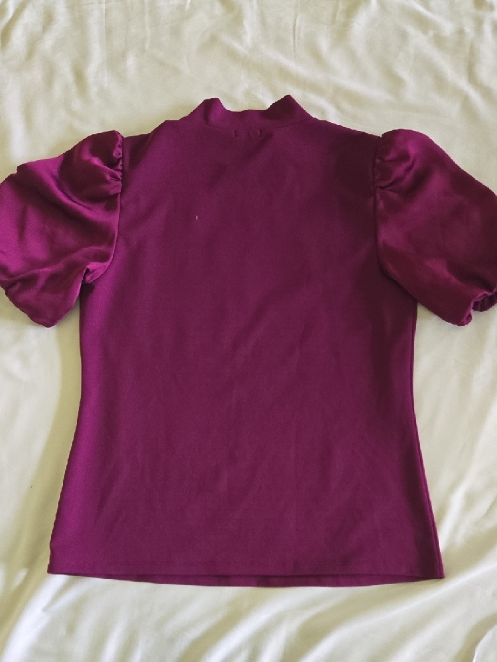 Ann Taylor Puff Sleeve Mock Neck Top in Plum - Picture 6 of 11